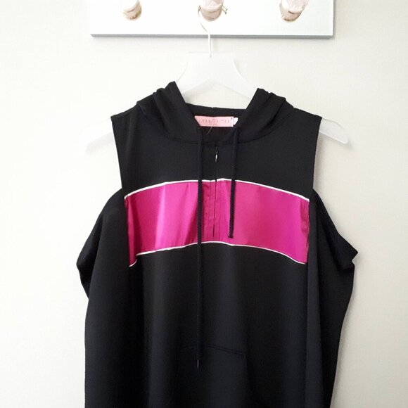 NWOT Juna & Hope black and purple cold shoulder accent track dress with hood, L - Picture 8 of 9